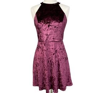 Xhilaration‎ Skater Dress Womens Medium Crushed Velvet Halter Grunge Whimsigoth